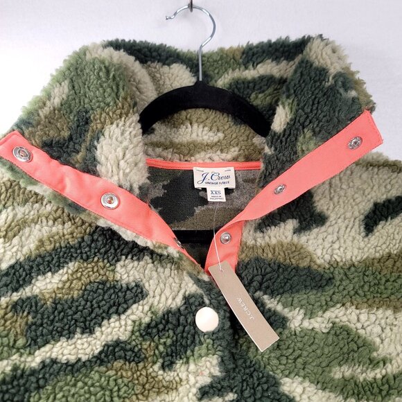 J Crew Sherpa Fleece Snap Collar Pullover Camo XXS SOLD OUT ON JCREW WEBSITE New - Picture 7 of 16